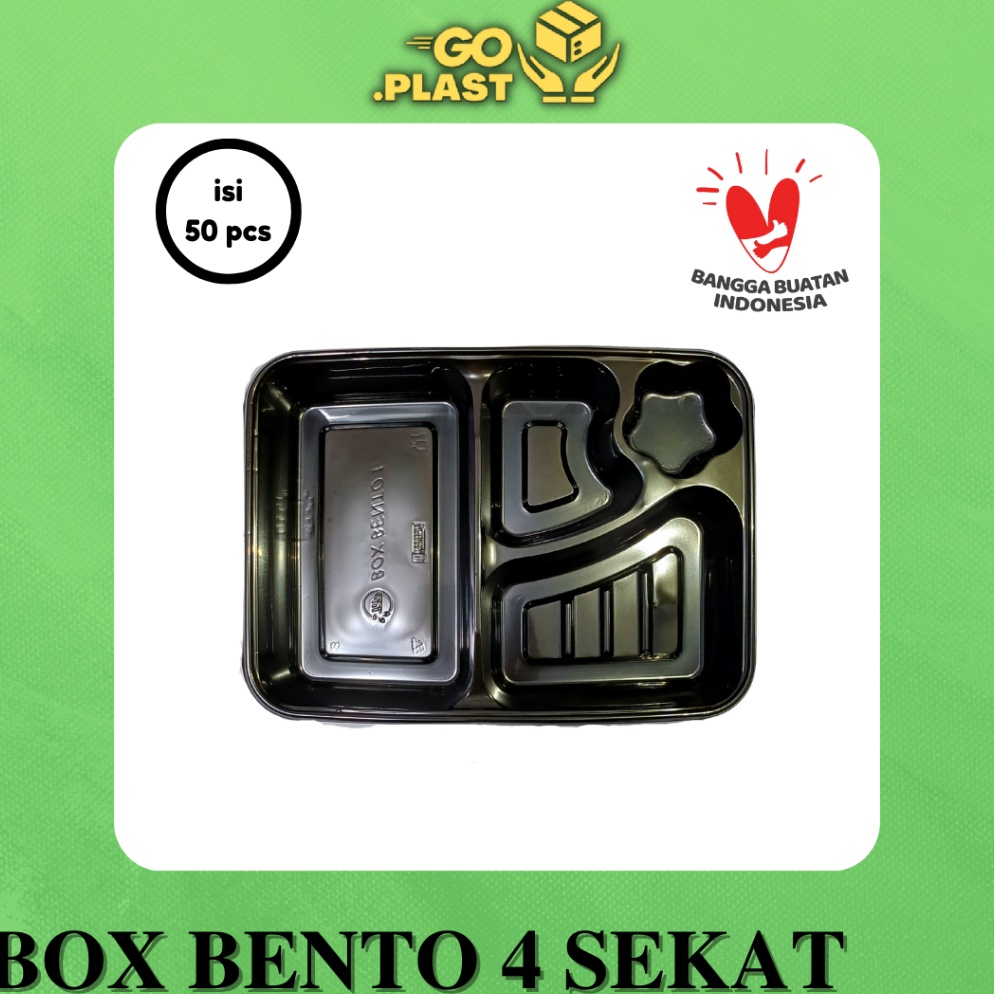 REKOMENDASI!. MIKA BENTO SEKAT 4 TPP BOX BENTO PET / BENTO BOX MIKA SEKAT 4 / BOX HOKBEN isi 50pcs