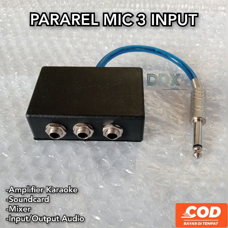 Paralel Mic 3 input / Converter Mic Vokal Soundcard / Penambah input Mic / Paralel Mic pasif