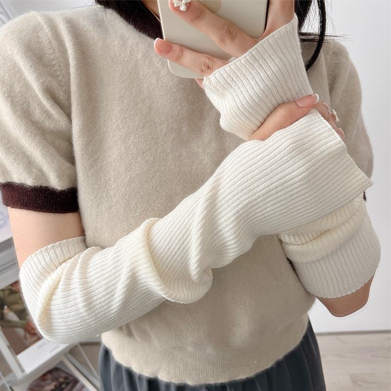 Y2K Lolita Fingerless Gloves Arm Warmers Gothic Women Knitted Kawaii White Hand Work Gloves Anime Co