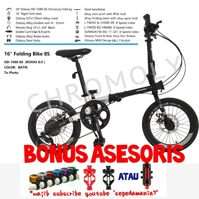 sepeda lipat 16" ODESSY ROXAS 8.0 frame CHROMOLY 8 SPEED
