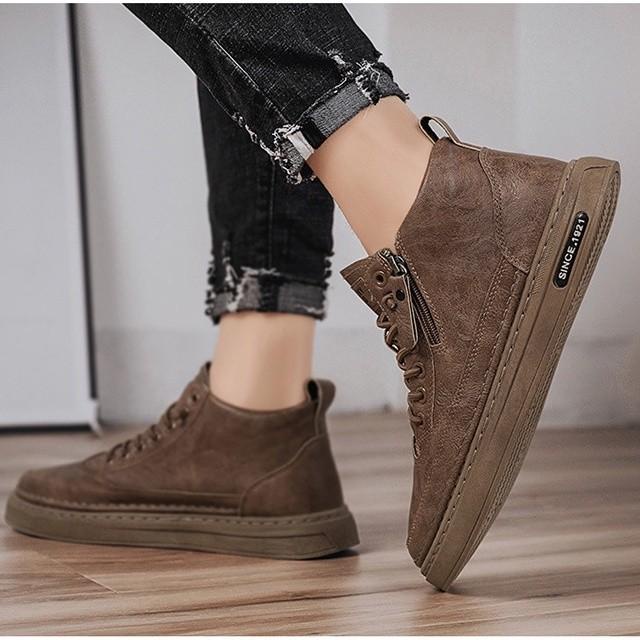 Sepatu Sneaker Boots Kulit Pria Import Cowok Original Jahitan Lentur