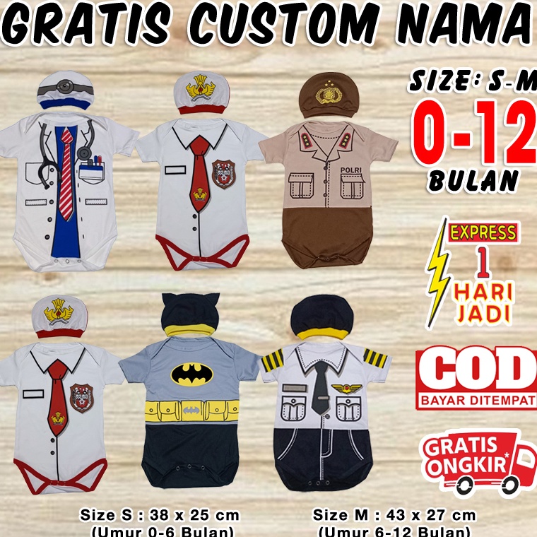 Big Sale.. pakaian bayi karakter GRATIS CUSTOM NAMA set jamper jemper romper kaos baju jumper bayi l