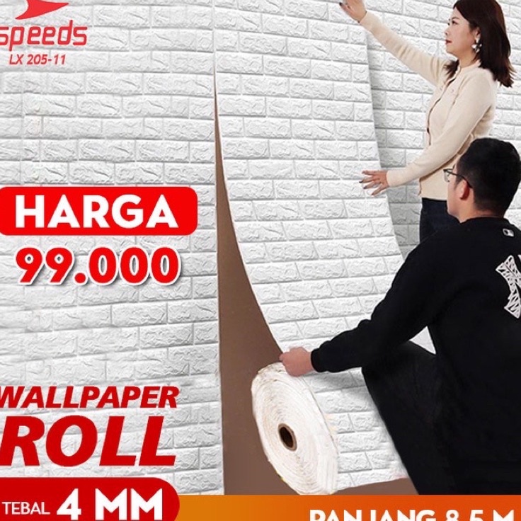 ➢DCq Wallpaper Dinding Roll Wallpaper 3D Wallpaper Dinding batu bata 205-1 ✢ ∞