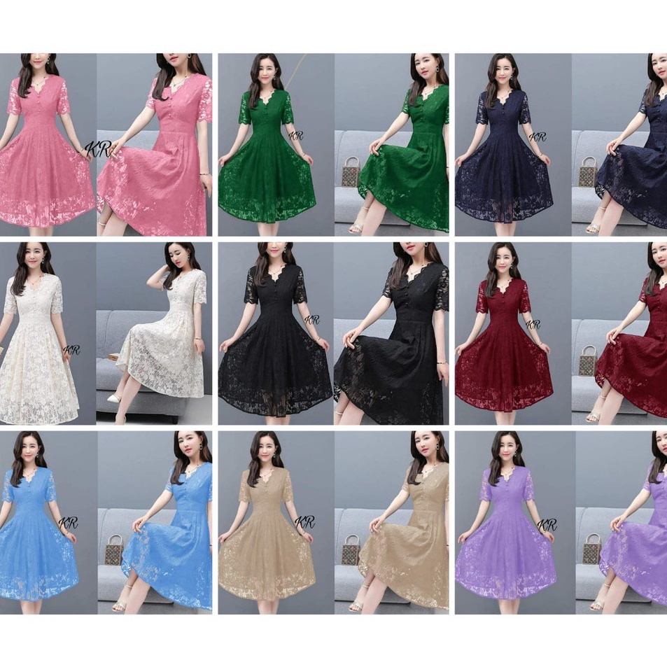 Pasti Murah Dress Manuela Brukat dress brukat warna putih hitam maron navy/dress natal gereja /dress
