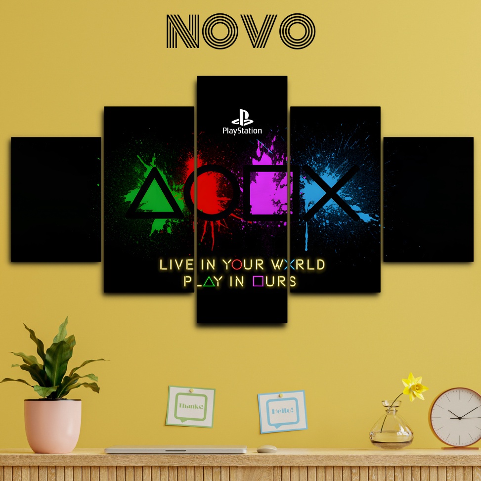 ` LC NOVO 1 SET Pajangan Hiasan dinding GAMING 5pcs Poster Kayu Aesthetic Wall Decor Custom Foto j S