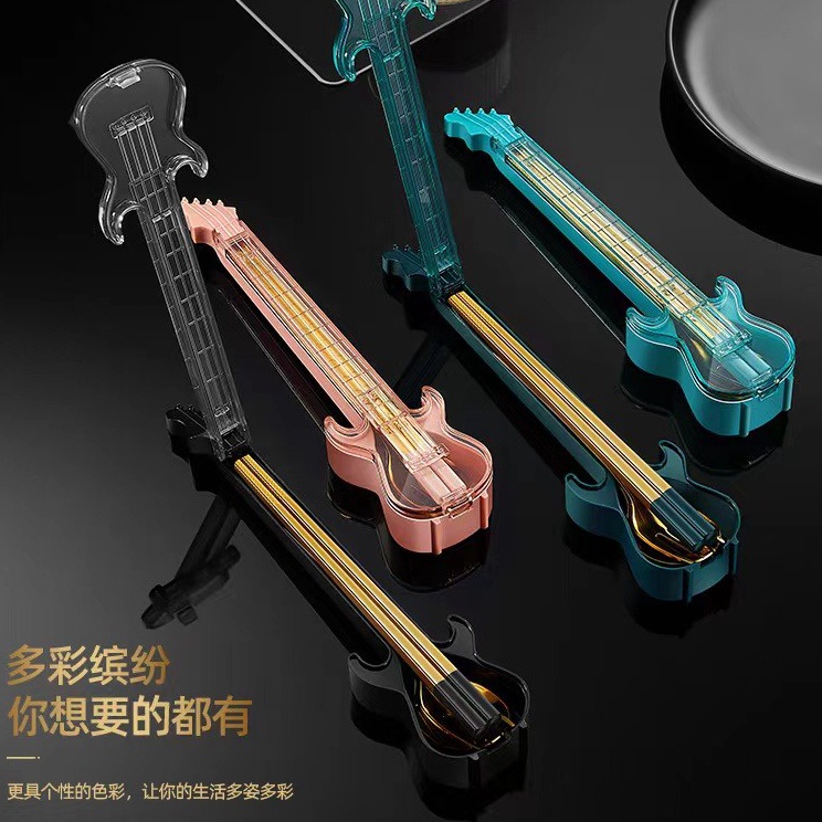 ーMSd GOLDEN Set Alat Makan Korea Stainless SUS 304 /Sendok Travel Gitar /Box Sendok Garpu Gold 4 in 