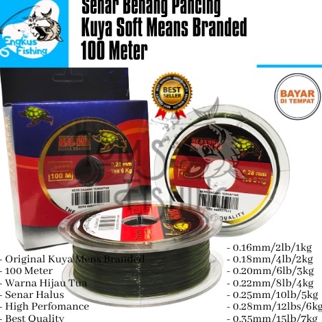 ➜ Senar Benang Pancing Kuya Mens Branded 100 Meter (0.16mm - 0.35mm) Original Hijau Tua - Engkus Fis