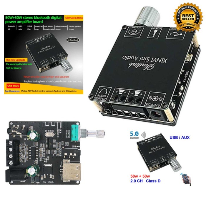 BLUTUT BLUETOOTH 5.0 AUDIO MINI AMPLIFIER AMPLI BOARD CLASSD 2X50W