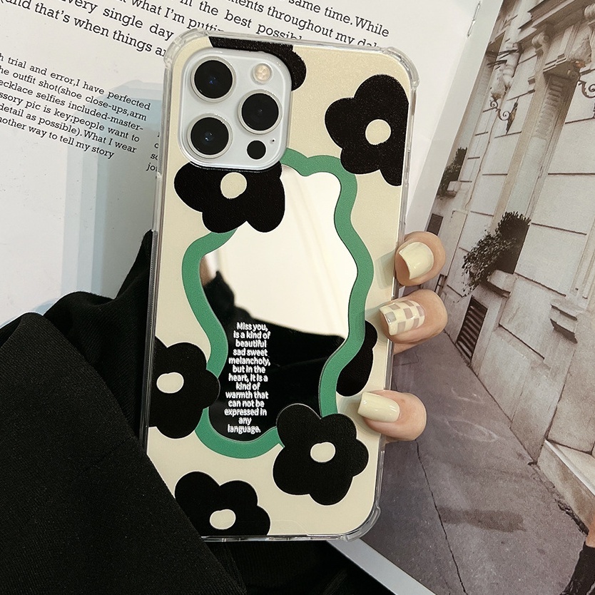 SAMSUNG GALAXY S21, S21 ULTRA, S22, S22 ULTRA, S23, S23 ULTRA - BLACK FLOWER MIRROR SOFT CASE CASING