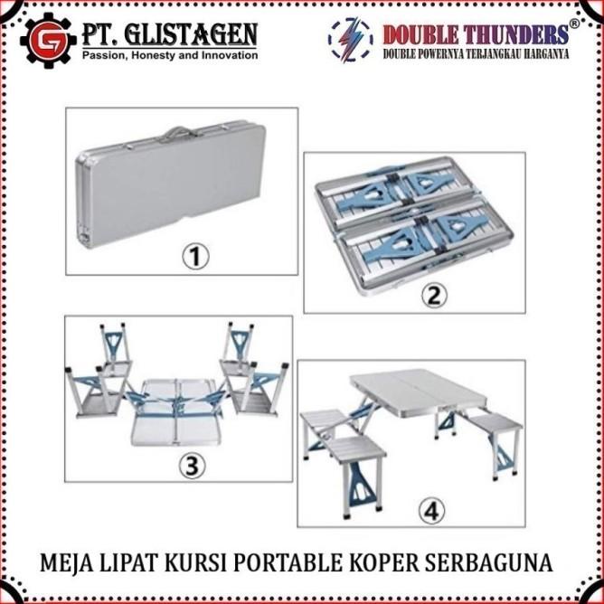 Meja Kursi Lipat Piknik Aluminium Portable Koper Serbaguna Kaki Kotak