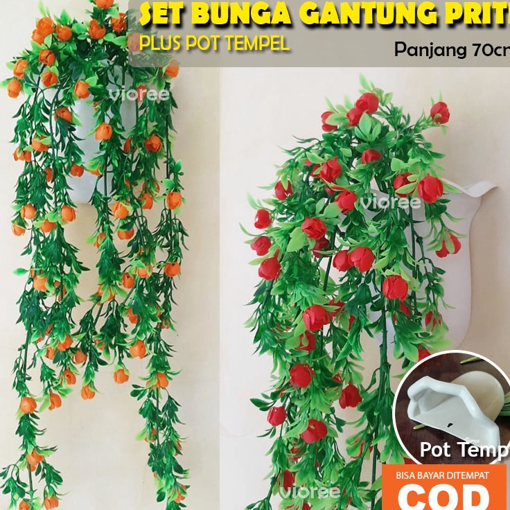 -WHn Bunga Gantung Plastik PRITI Kembang Rambat Gantung Hiasan Tempel Dinding Rumah Dekorasi Hias Te