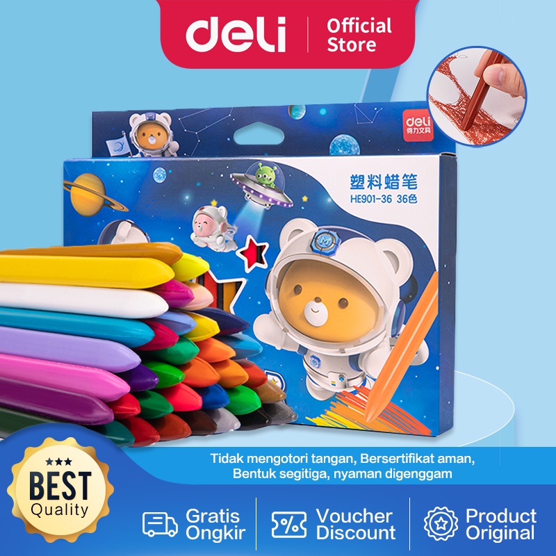 

H6Y DELI PLASTIC CRAYON / KRAYON PLASTIK 12/24/36 TIDAK MENGOTORI TANGAN ERGONOMIS TIDAK BERACUN