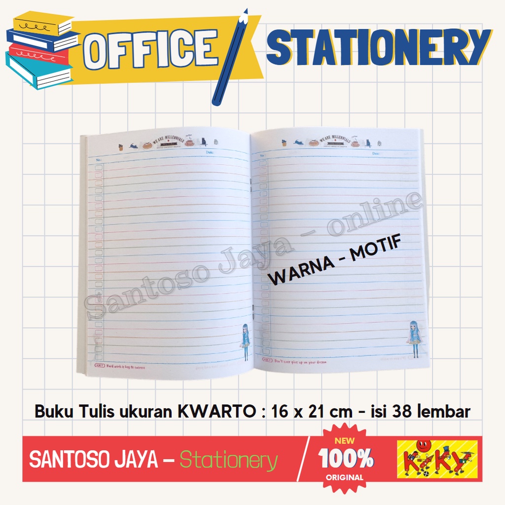 

PX6 BUKU TULIS KWARTO KIKY 38 LEMBAR WARNA - POLOS 16X21 CM PAK - 10 BUKU S8U