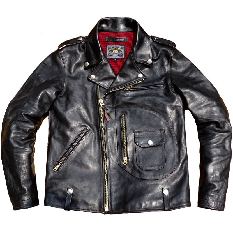 ❤Men’s Riders Jacket Genuine Leather Horsehide Slim Zipper Motorcycle J-24 Outfit Spring Autumn Vint