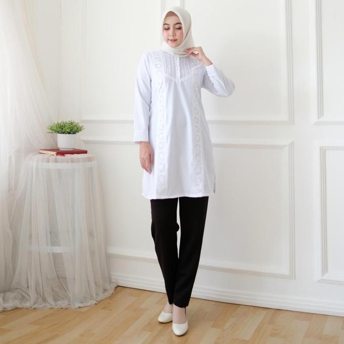 New Sale Baju Atasan Tunik Putih Wanita Muslim Kantor Kerja Original