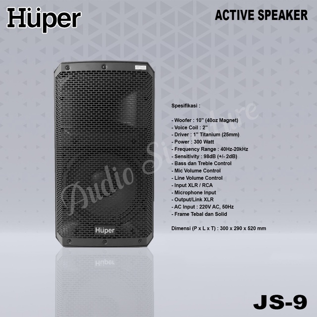 Speaker Aktif 10 Inch HUPER JS9 / JS 9 Original 300W Harga 1 Pasang