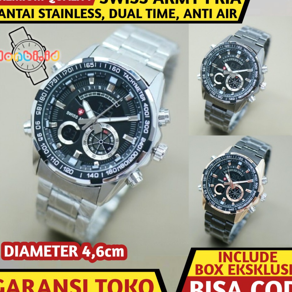 Ready JAM TANGAN PRIA SWISS COWOK ARMY ANTI AIR RANTAI DIGITAL ANALOG LAKI LAKI COWO MURAH KEREN CAS