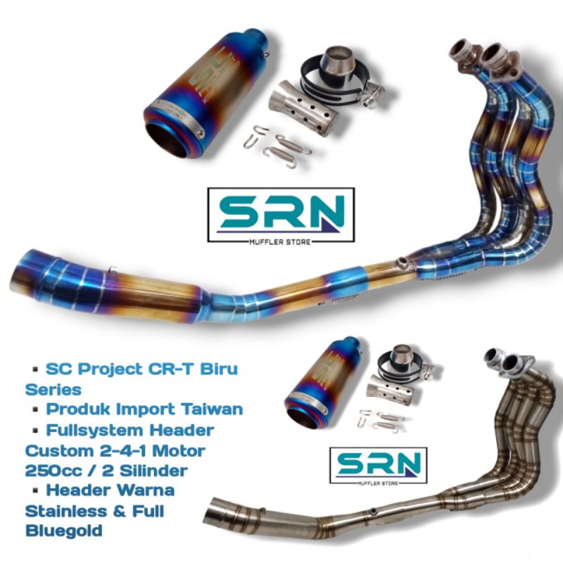 KNALPOT SC PROJECT CRT BLUE SERIES IMPORT HEADER CUSTOM 4 SILINDER 2-4-1 NINJA 250FI KARBU NEW Z250 