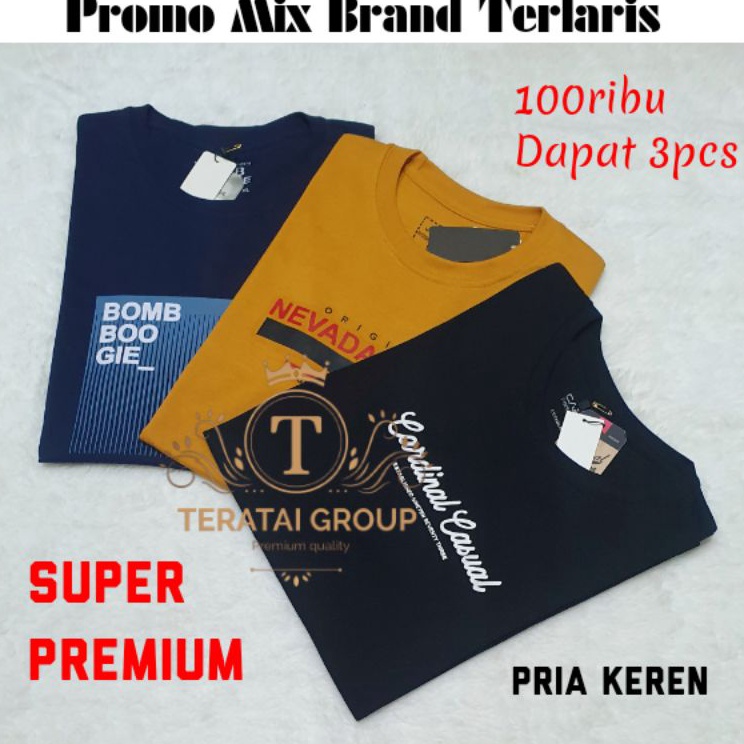 Laris Paket 3pcs 100rb Kaos Mix brand branded /Kaos pria Dewasa/Kaos Pria Distro/Kaos Distro Bandung