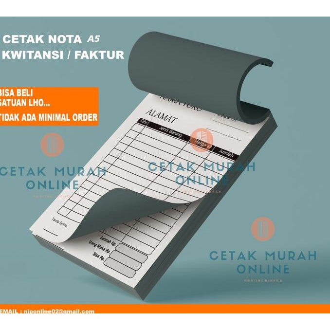 

6,6 Cetak Nota / Kwitansi / Faktur Ukuran A4 Murah , Bisa Satuan !!