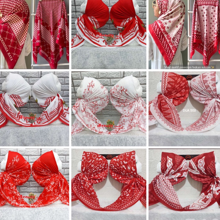 MERAH KATALOG | Voal Motif Jilbab Motif Maroon series /Merah Series Kemerdekaan Merah cabe mae
