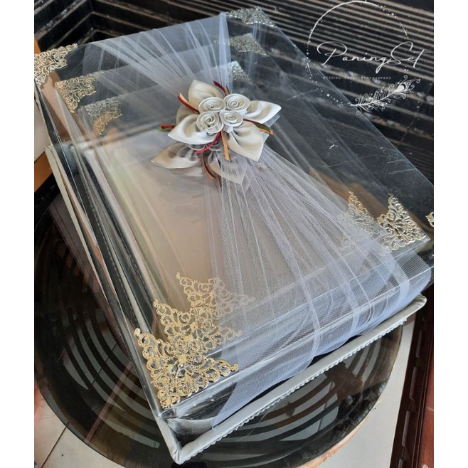 Produk Terkini.. Kotak hantaran parsel seserahan pernikahan tutup mika isi 4 model tile + sudut siku