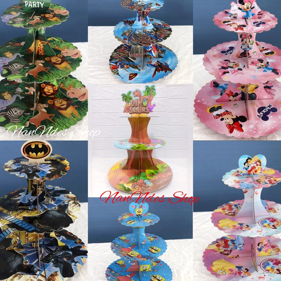 TERLARIS Standing cupcake karakter / Stand cake karakter / 3 tier Stand Kartun Princess Paws Mermaid