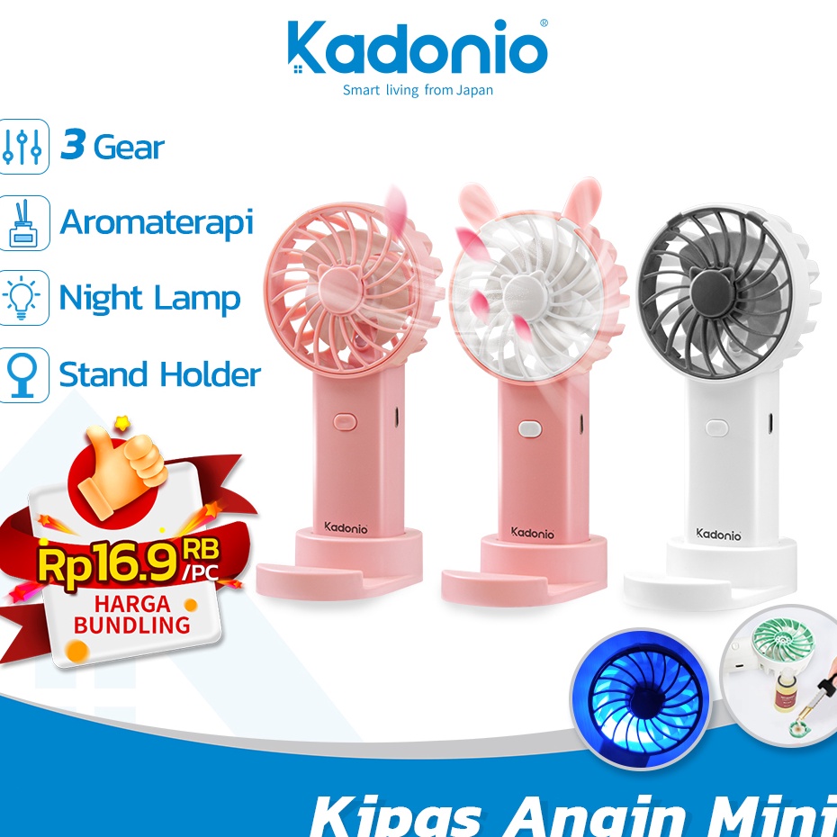 Get It NowD8p3O KADONIO Kipas Angin Mini Portable USB Cas Karakter Dapat Digunakan Sebagai Dudukan P
