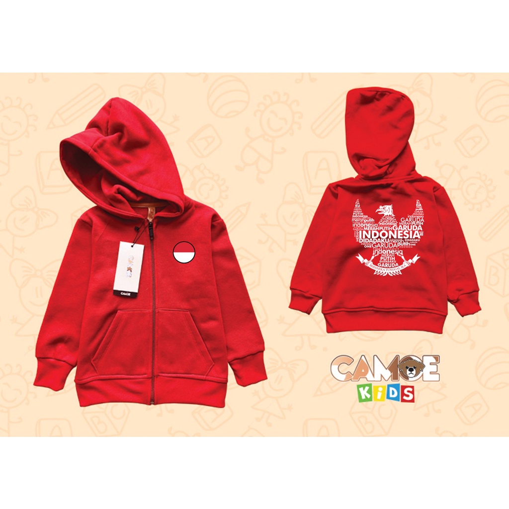 Jaket Hoodie Zipper KIDS CAMOE Garuda Merah putih di dadaku INDONESIA