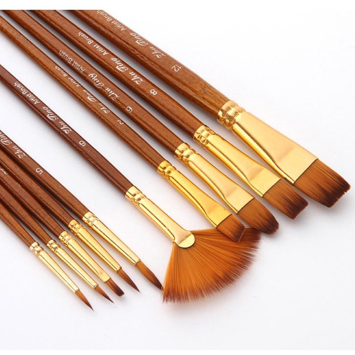 

8.8 10Pcs/Set Professional Nylon Hair Paint Brush Watercolor Acrylic Wooden Handle Painting Brushes Art Supplies Grosir !!