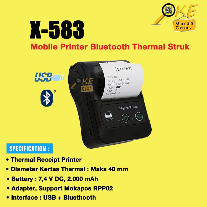 Printer Thermal Kasir 58mm Iware X583 / X-583 / X 583 Mobile Printer Bluetooth RPP02N