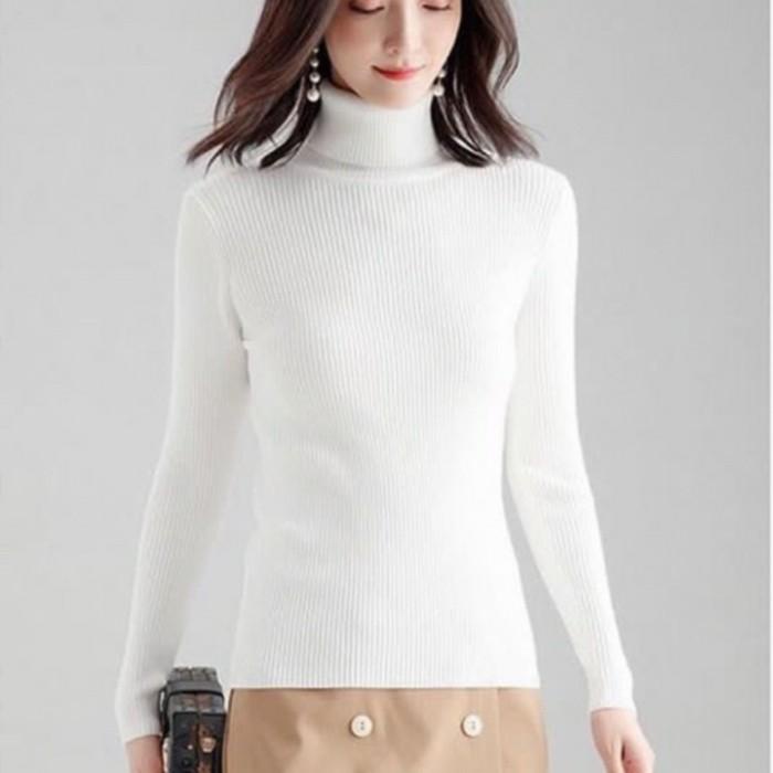 SWEATER RAJUT WANITA TURTLE NECK STRETCH IMPORT