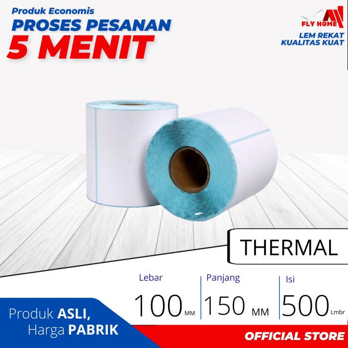 

Terlaris Flyhome Kertas Thermal 100Mm A6 100X150 Label Sticker Barcode 500Sheet