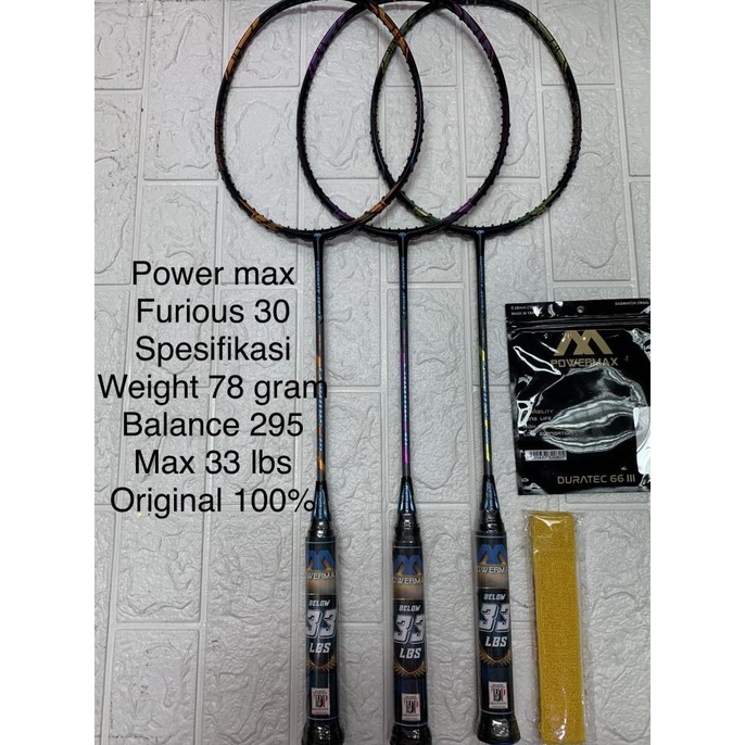 Raket badminton POWER MAX FURIOUS 30 (78gram) KUAT 33 lbs ORIGINAL