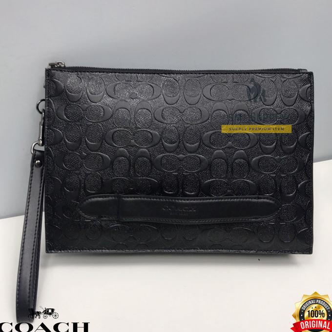 Tas Pria Coach Embossed Clutch Pouch Men Bag Palm Print Cowhide 75914