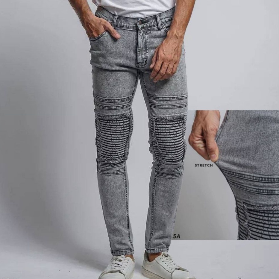 Terkini Bikers Rider Ripped - Celana Jeans Pria Sobek Lutut Ripped - Jeans Celana Panjang Hitam Pria