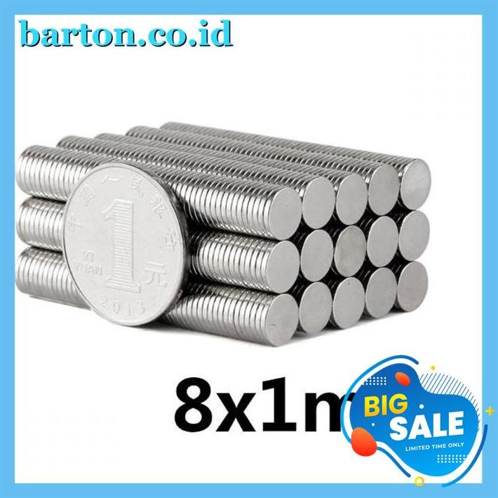 

MAGNET SUPER NEODYMIUM ISI 50 COIN ROUND CYLINDER BULAT NDFEB 8X8X1MM PROMO