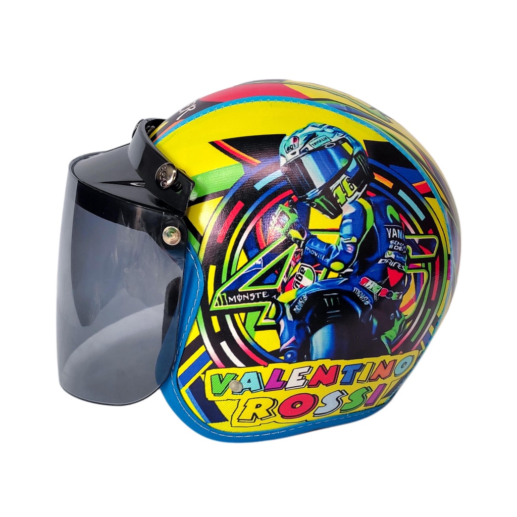 Helm Bogo Anak 2 - 7 Tahun Motif Kartun Rossi Untuk Sepeda Edukasi Laki Laki Perempuan Kaca Datar SN