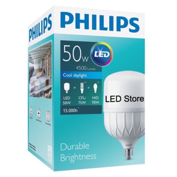 Terbaru Lampu Bohlam LED Philips 50 Watt 50W 50Watt 50 W (Nyala Putih) Baru