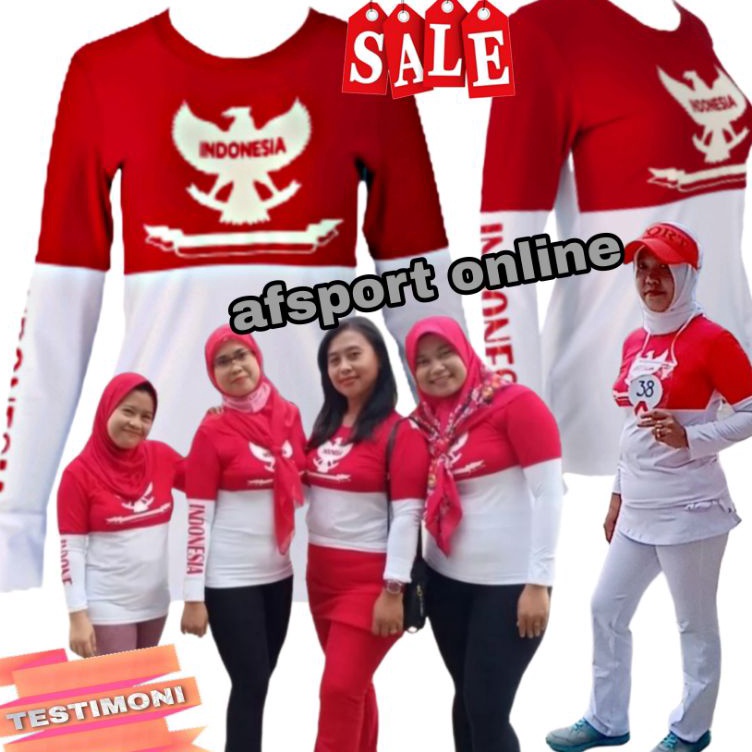 Baru baju senam merah putih atasan tangan panjang Ready