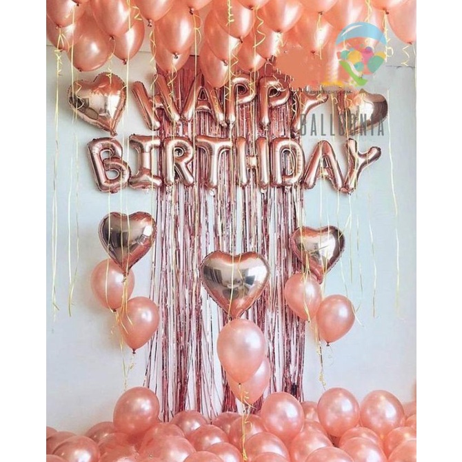 SET Foil Balloon Elegant Rose Gold Birthday / Dekorasi Balon Ultah