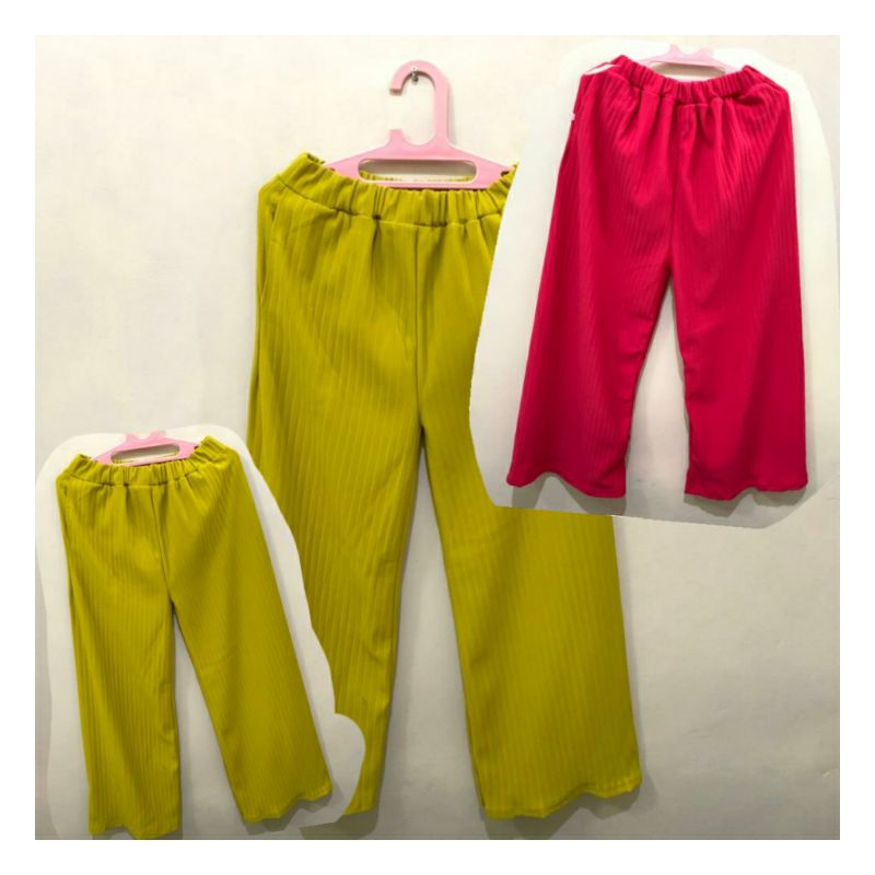 Celana Panjang Kulot Wanita Tebal Hijau dan Hot Pink Neon