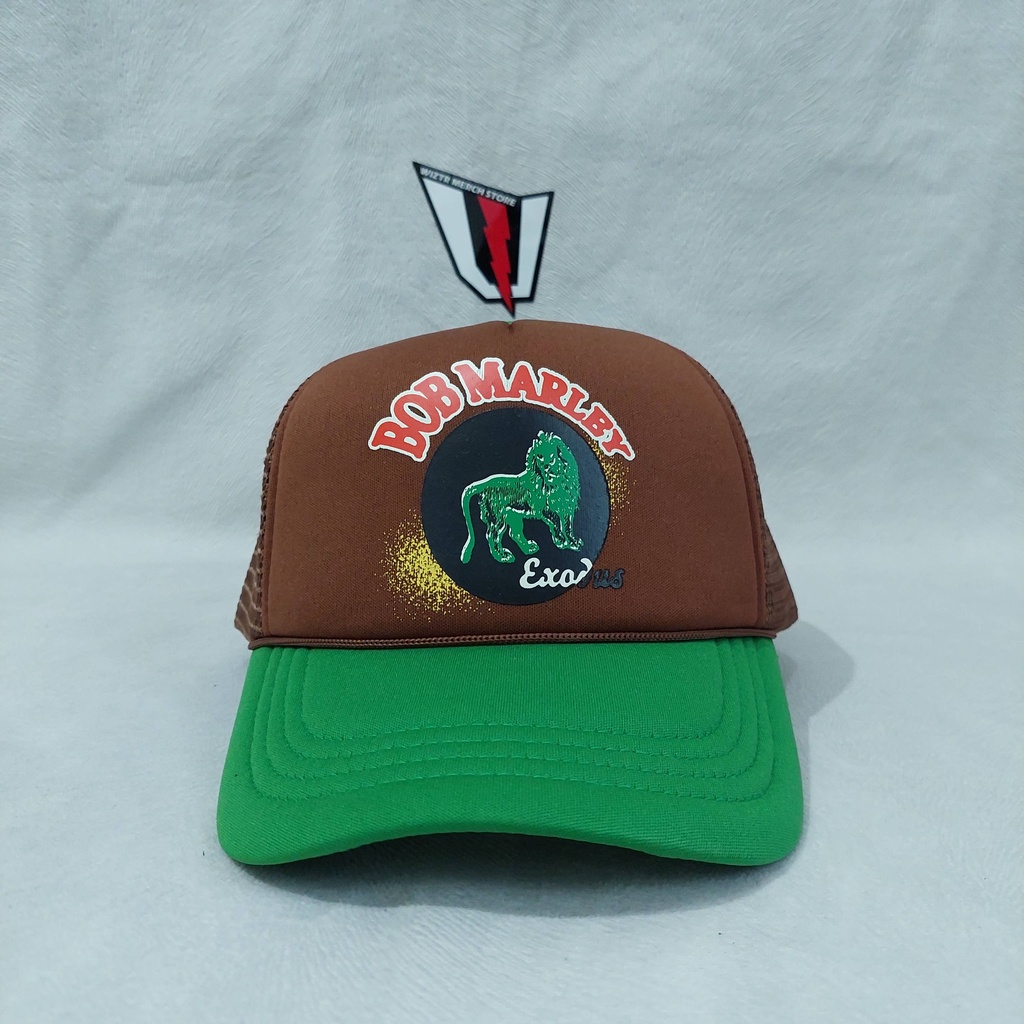 Topi / Trucker Cap Official BOB MARLEY - EXODUS LION BROWN GREEN Original