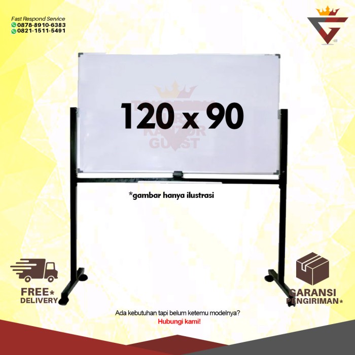 

Best Seller Whiteboard 120 X 90 Sakura Standing 2 Muka Double Face Papan Tulis