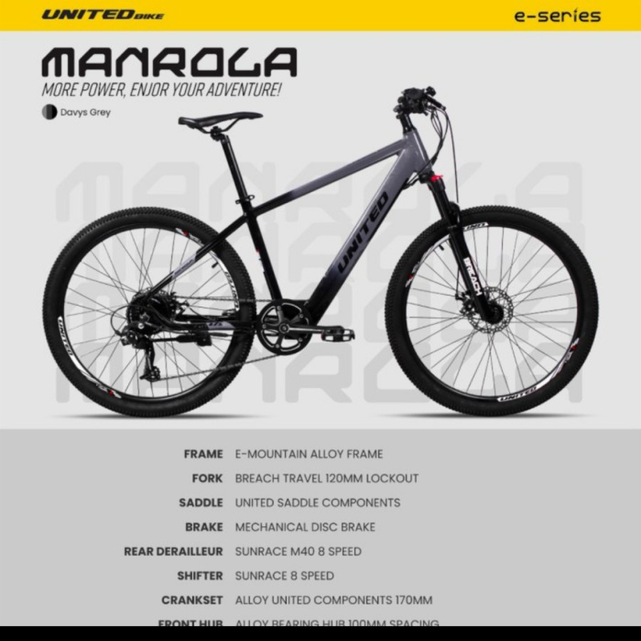 Sepeda Gunung Listrik 27,5 MTB E-Bike UNITED MANROLA Ori Garansi 5 thn