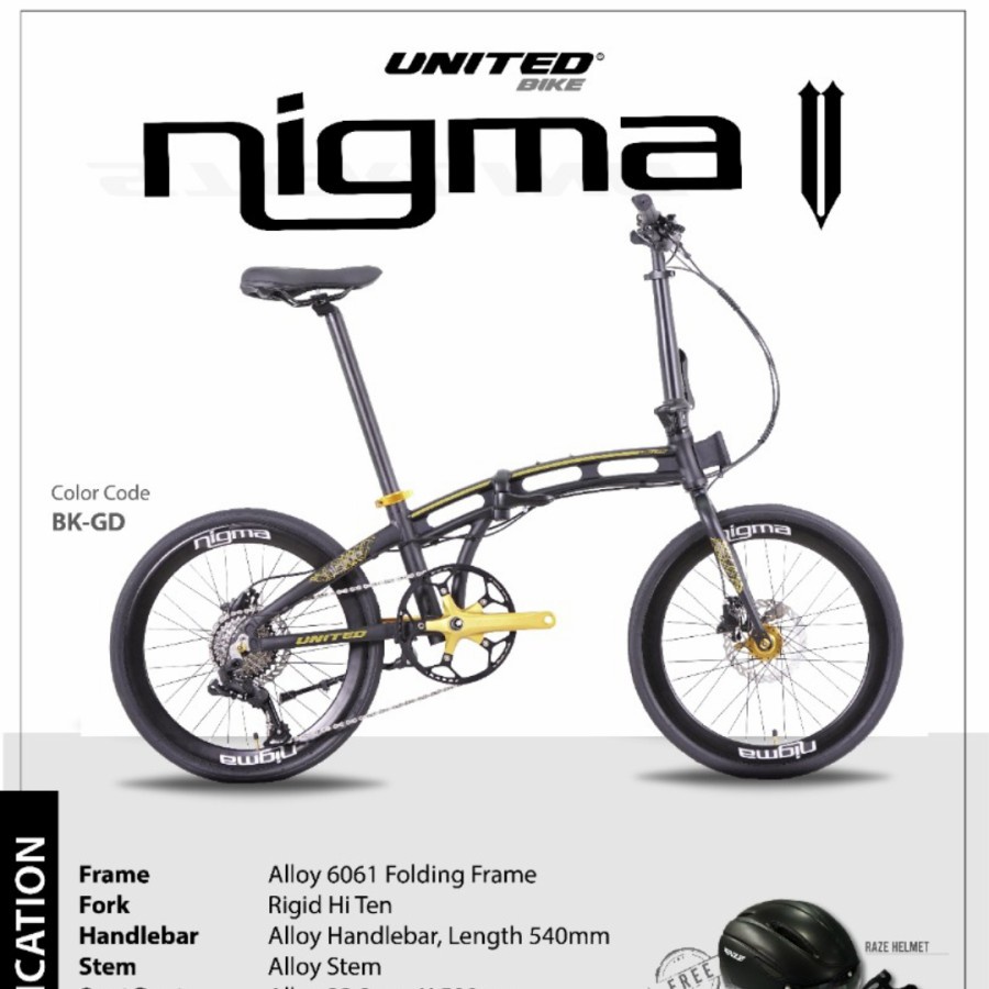 sepeda lipat 20" UNITED NIGMA V Alloy 10 SPEED GARANSI 5 TAHUN ORI