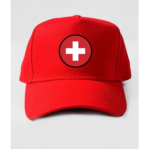 topi Topi Baseball Premium CAMOE Switzerland Flag Bendera Swiss - Abu-abu(U2K9) topi pria Topi Pria 