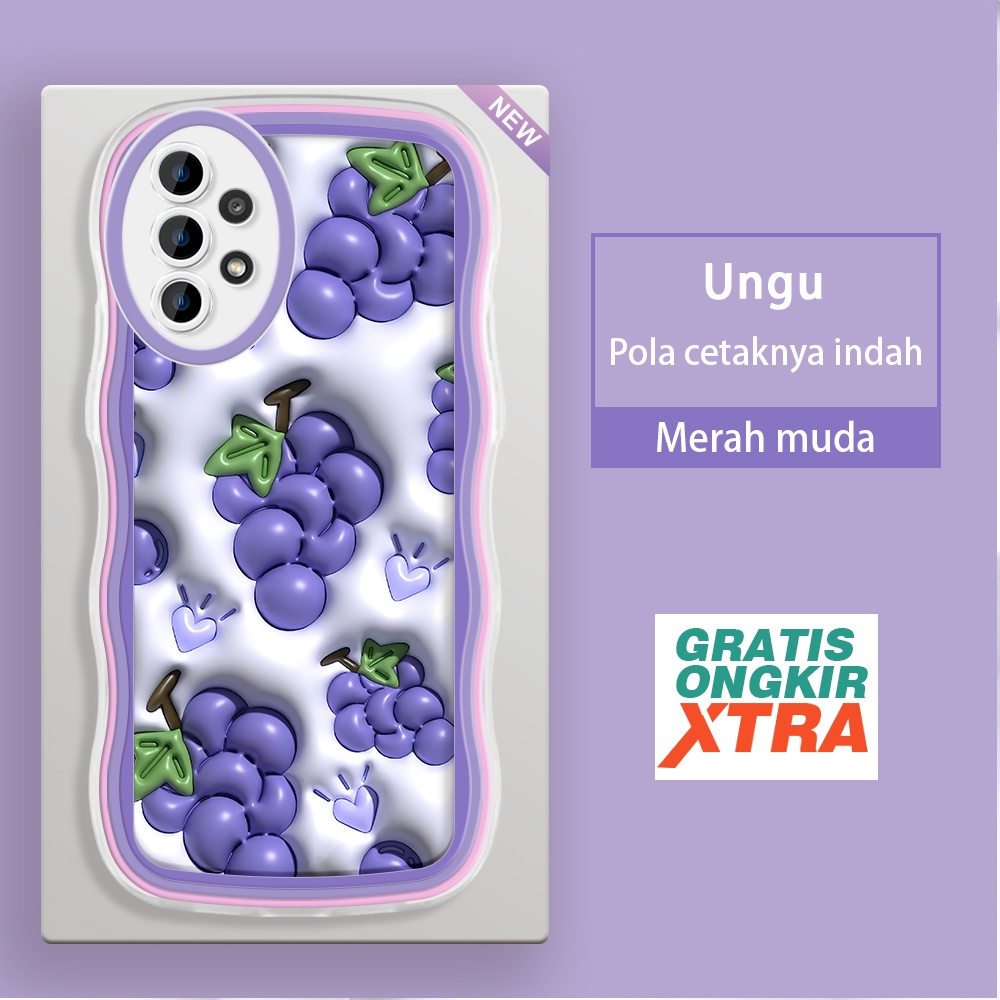Samsung A33 A50 A51 A52 A54 5G A50S A52S A53 A58 A72 A73 A78 5G Casing Ponsel  Pola Anggur ungu 3D  