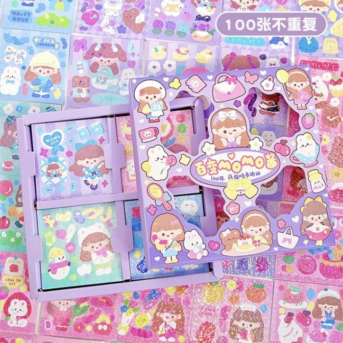 

New Stiker Box Momo 1 Box Isi 100 Lembar Sticker Glitter