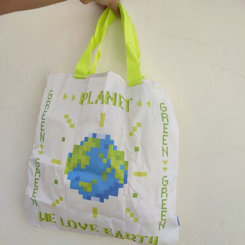 MINISO I LOVE EARTH FOLDABLE SHOPPING BAG TAS BELANJA LIPAT PORTABLE